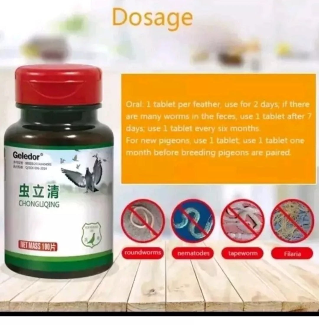 Wormer Racing Pigeon Pigeons Birds Parrot Worming 100Tablets Supplement Medicine
